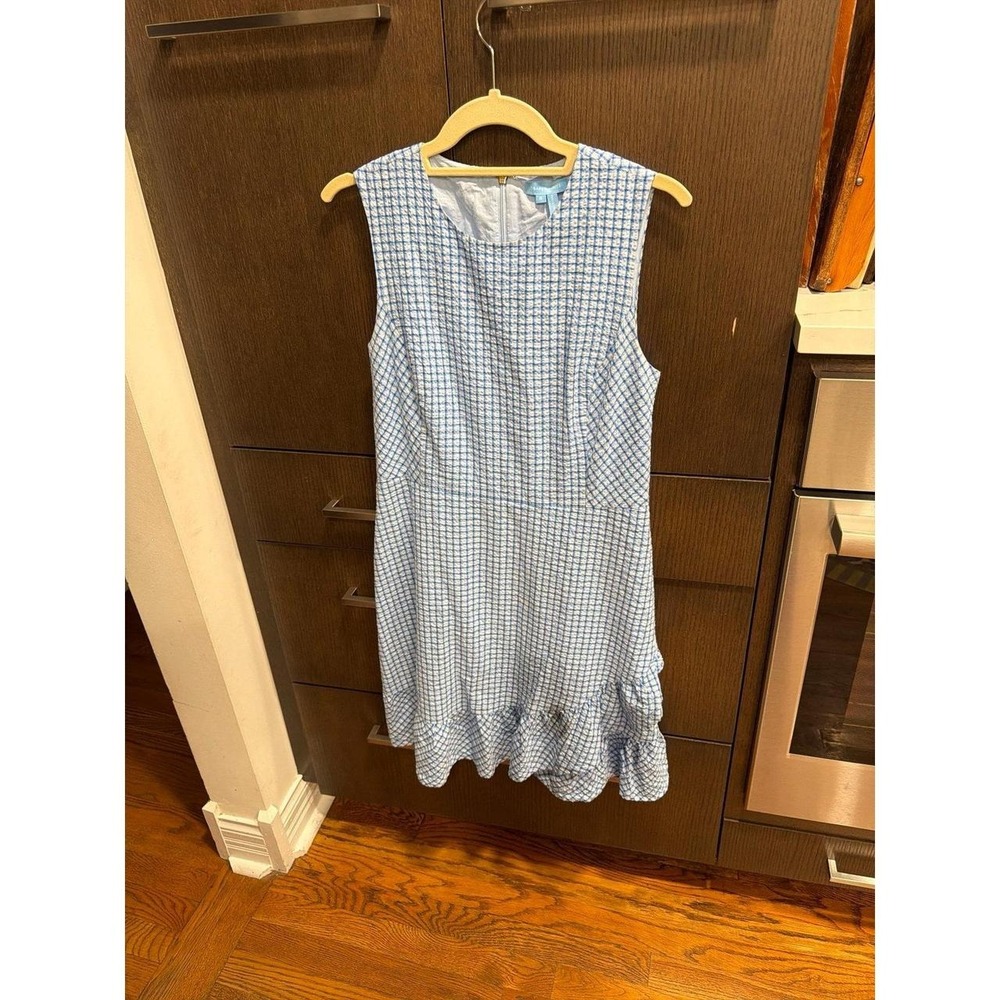 Draper James Blue Gingham Ruffle Upper Lined Sleeveless Shift Dress Sz 8